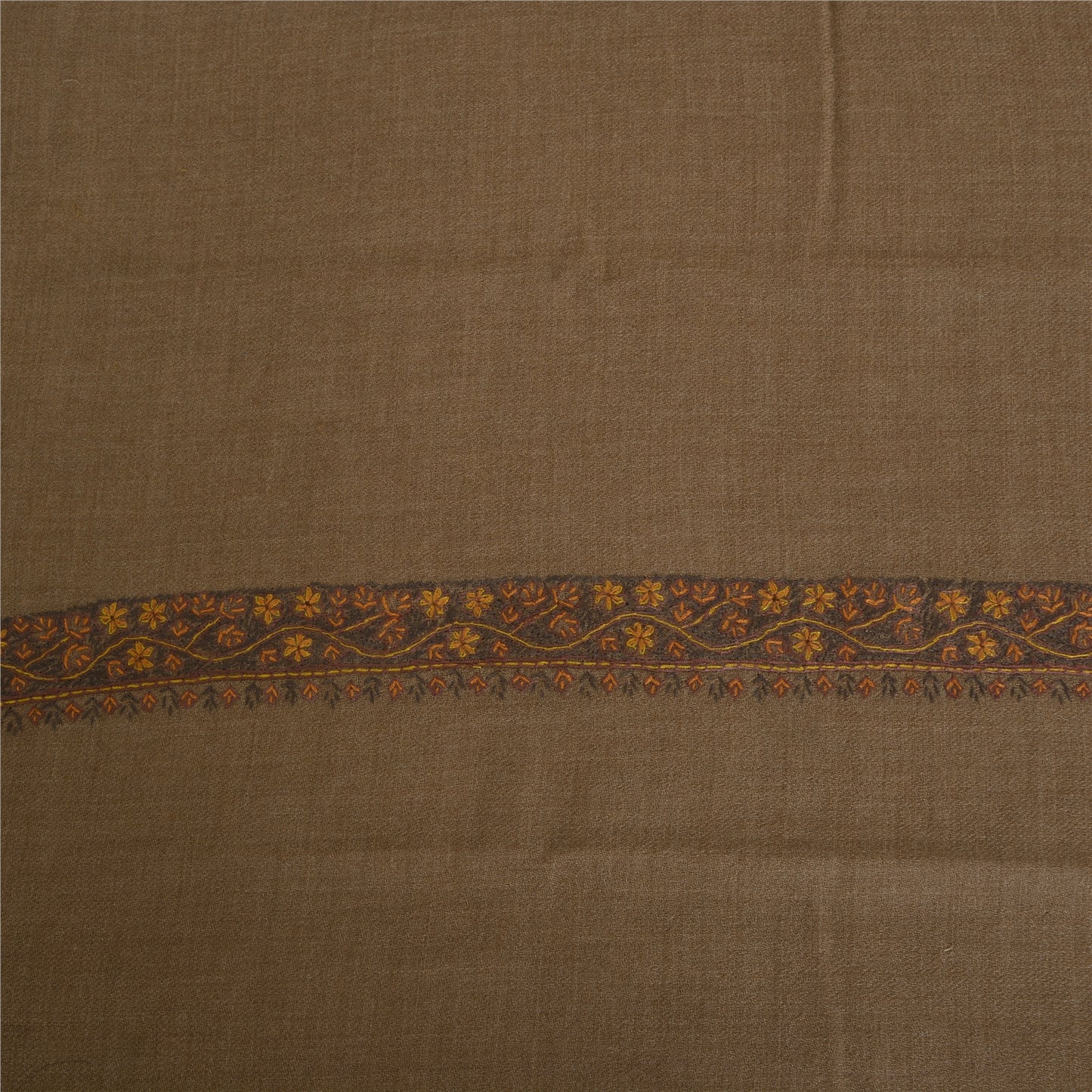 Sanskriti Vintage Brown Long Pure Woolen Shawl Hand Embroidery Suzani Stole
