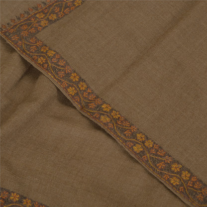 Sanskriti Vintage Brown Long Pure Woolen Shawl Hand Embroidery Suzani Stole
