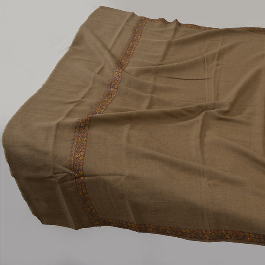 Sanskriti Vintage Brown Long Pure Woolen Shawl Hand Embroidery Suzani Stole