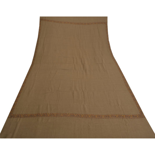 Sanskriti Vintage Brown Long Pure Woolen Shawl Hand Embroidery Suzani Stole