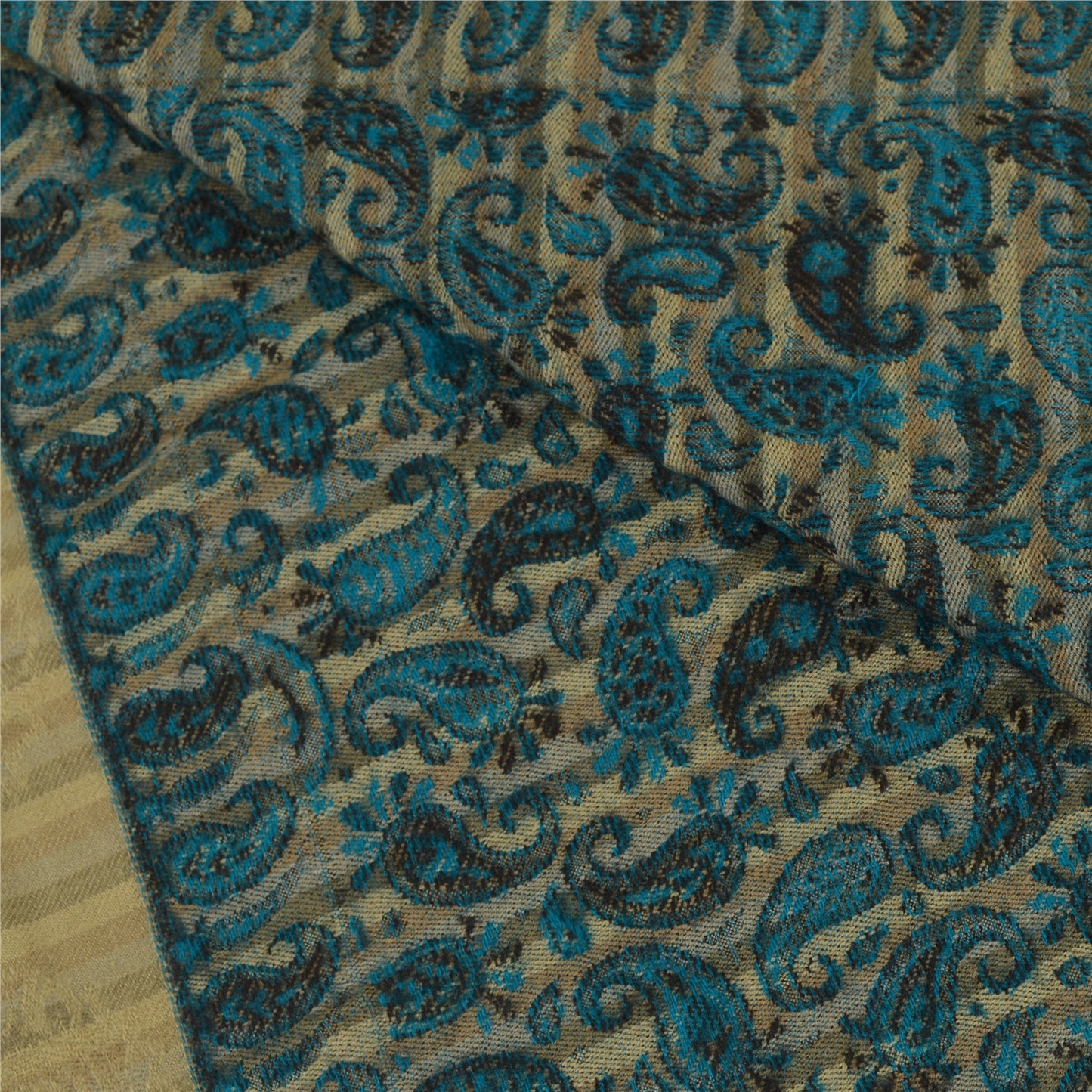 Sanskriti Vintage Green Woolen Shawl Woven Work Long Stole Soft Scarf Paisley