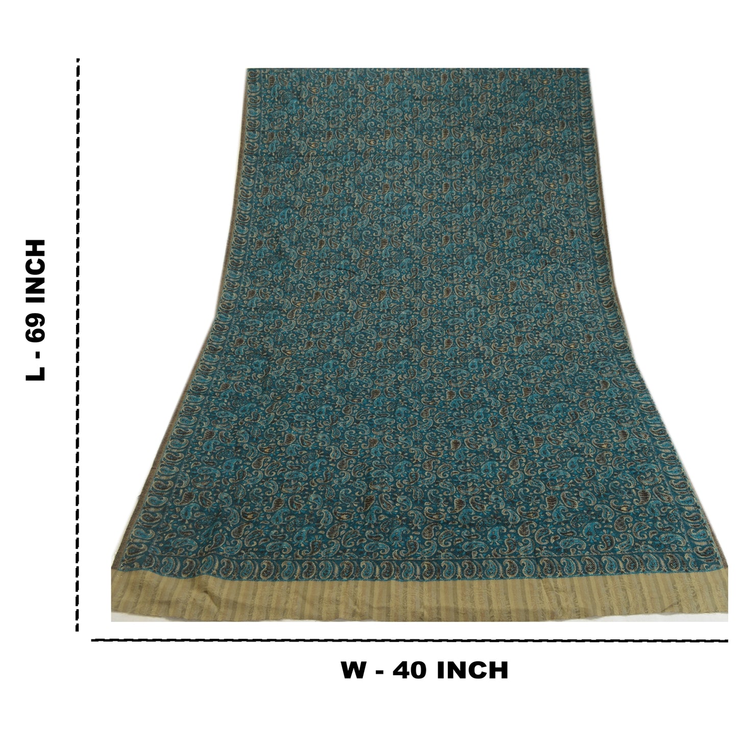 Sanskriti Vintage Green Woolen Shawl Woven Work Long Stole Soft Scarf Paisley