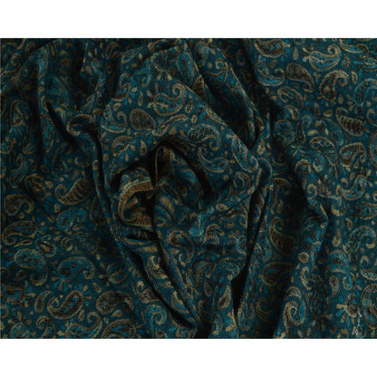 Sanskriti Vintage Green Woolen Shawl Woven Work Long Stole Soft Scarf Paisley