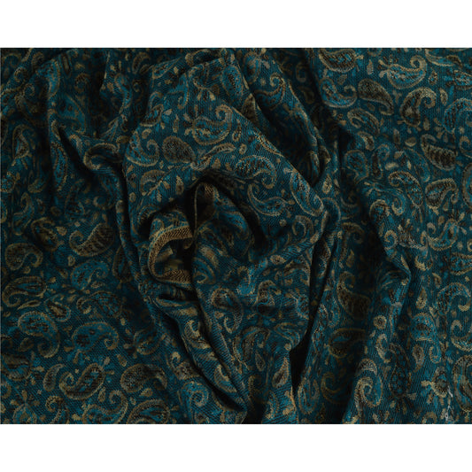 Sanskriti Vintage Green Woolen Shawl Woven Work Long Stole Soft Scarf Paisley