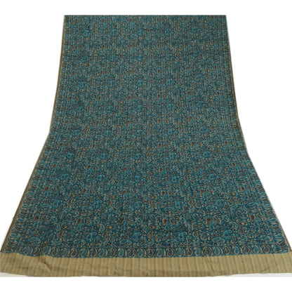 Sanskriti Vintage Green Woolen Shawl Woven Work Long Stole Soft Scarf Paisley
