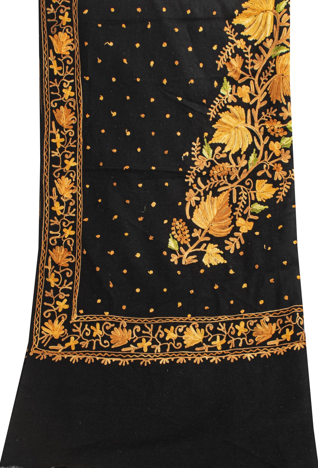 Sanskriti Vintage Black Pure Wool Shawl Kashmiri Aari Embroidered Floral Stole