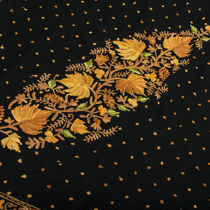 Sanskriti Vintage Black Pure Wool Shawl Kashmiri Aari Embroidered Floral Stole
