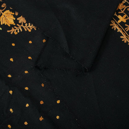 Sanskriti Vintage Black Pure Wool Shawl Kashmiri Aari Embroidered Floral Stole