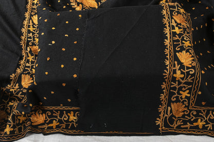 Sanskriti Vintage Black Pure Wool Shawl Kashmiri Aari Embroidered Floral Stole