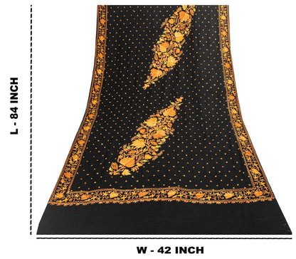 Sanskriti Vintage Black Pure Wool Shawl Kashmiri Aari Embroidered Floral Stole