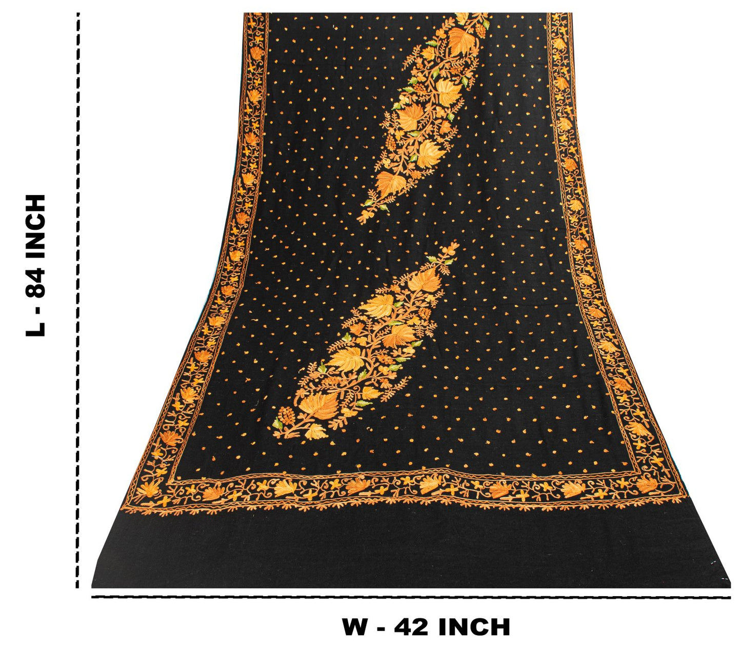 Sanskriti Vintage Black Pure Wool Shawl Kashmiri Aari Embroidered Floral Stole