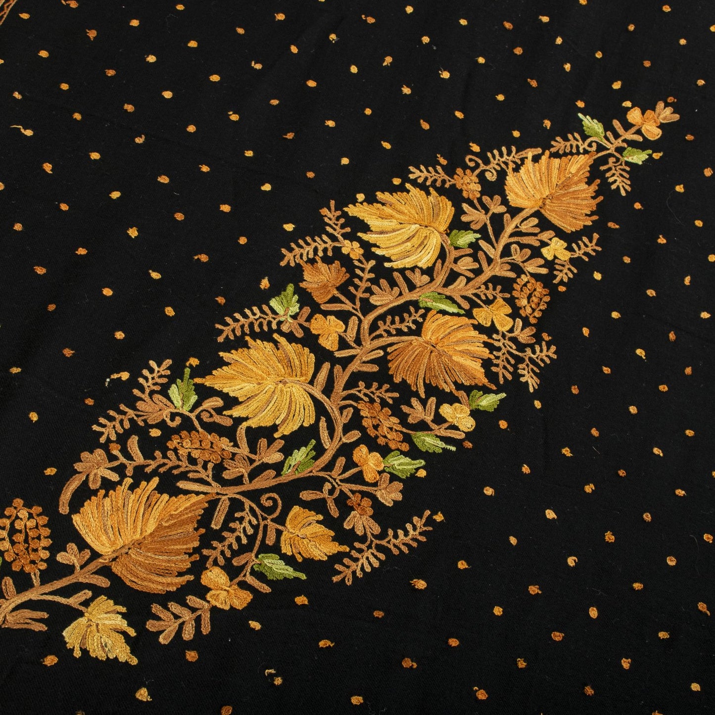 Sanskriti Vintage Black Pure Wool Shawl Kashmiri Aari Embroidered Floral Stole
