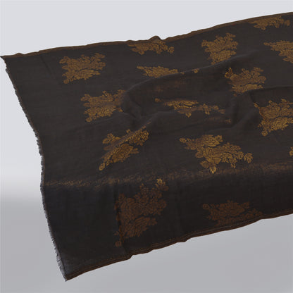Sanskriti New Black Fine Wool Moonlight (Zari) Shawl Woven Work Long Stole Scarf