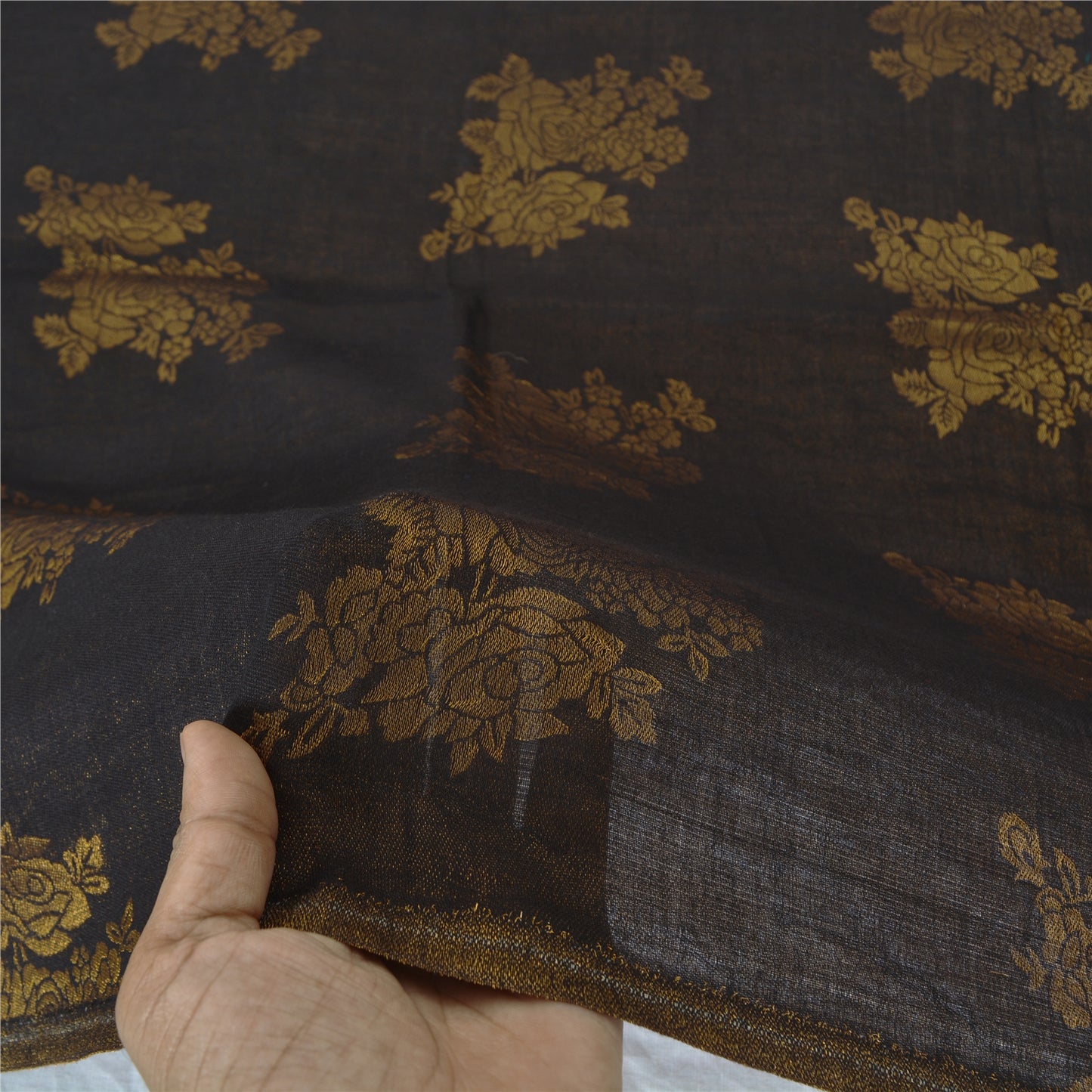 Sanskriti New Black Fine Wool Moonlight (Zari) Shawl Woven Work Long Stole Scarf