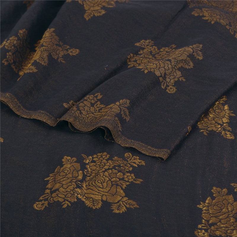 Sanskriti New Black Fine Wool Moonlight (Zari) Shawl Woven Work Long Stole Scarf