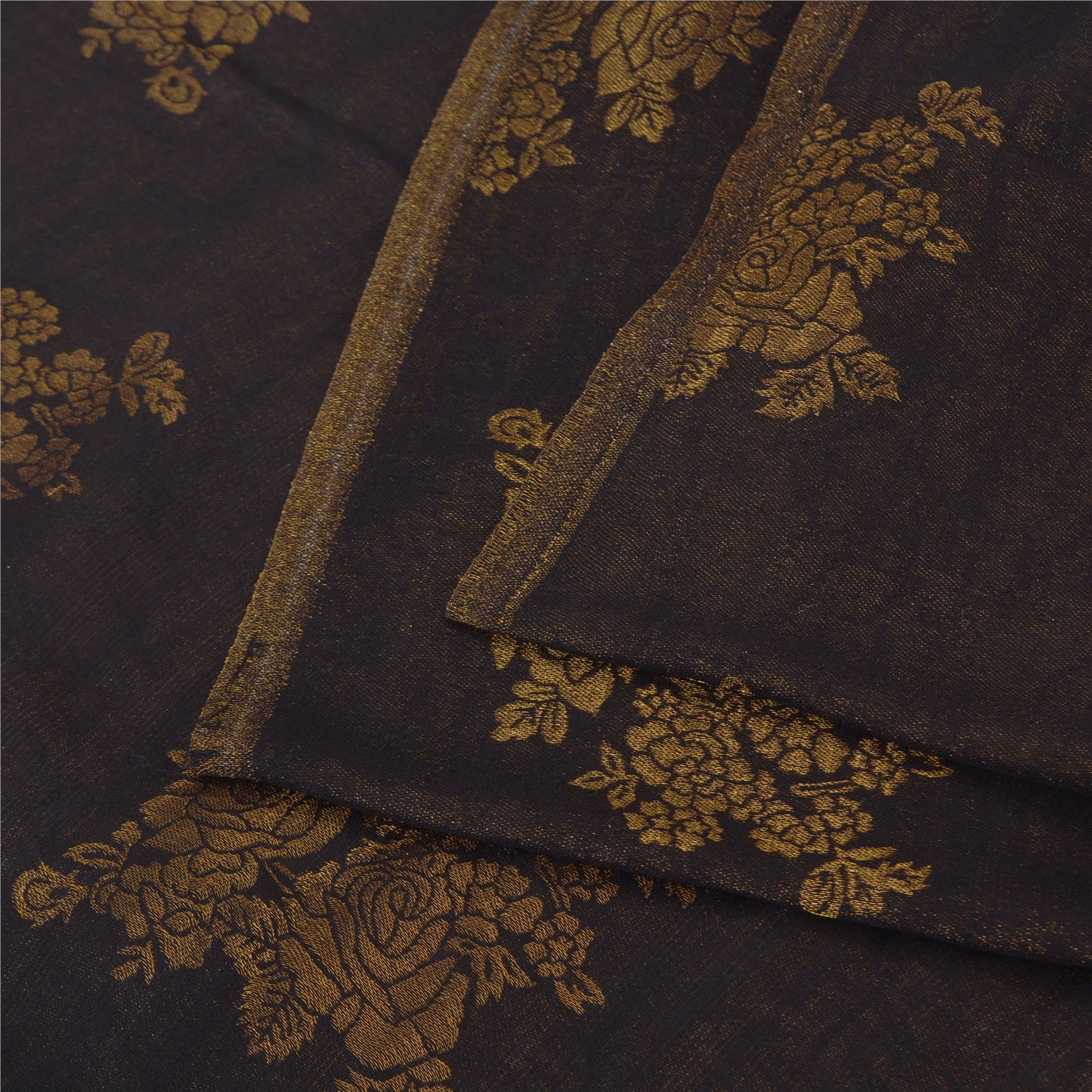 Sanskriti New Black Fine Wool Moonlight (Zari) Shawl Woven Work Long Stole Scarf