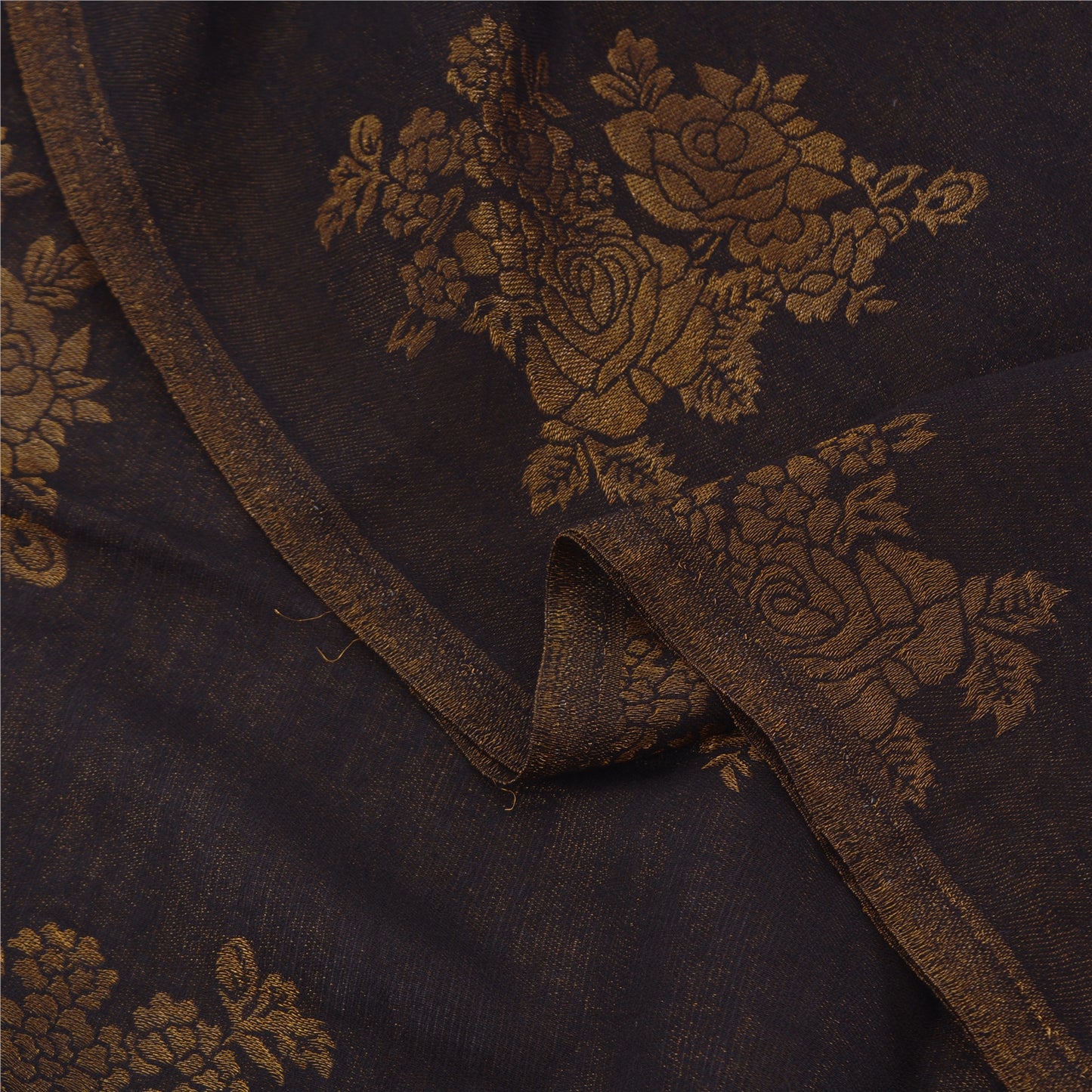 Sanskriti New Black Fine Wool Moonlight (Zari) Shawl Woven Work Long Stole Scarf
