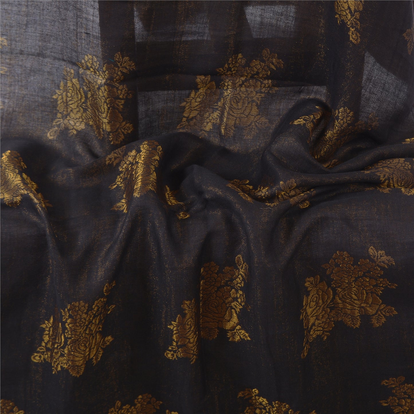Sanskriti New Black Fine Wool Moonlight (Zari) Shawl Woven Work Long Stole Scarf