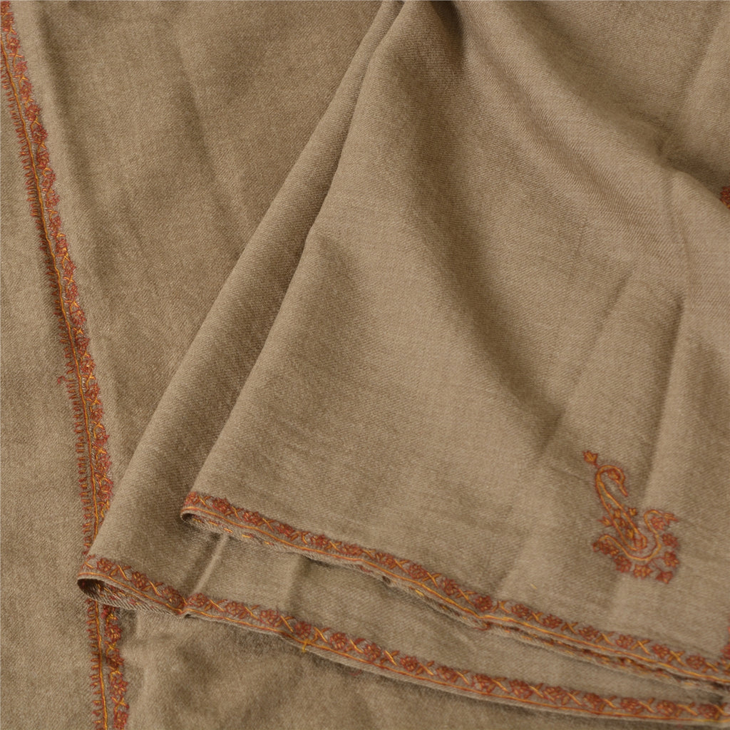 Санскрити Винтаж Коричневый Чистая Шерстяная Шаль Ручной Работы Сюзане Длинный Палантин Шарф