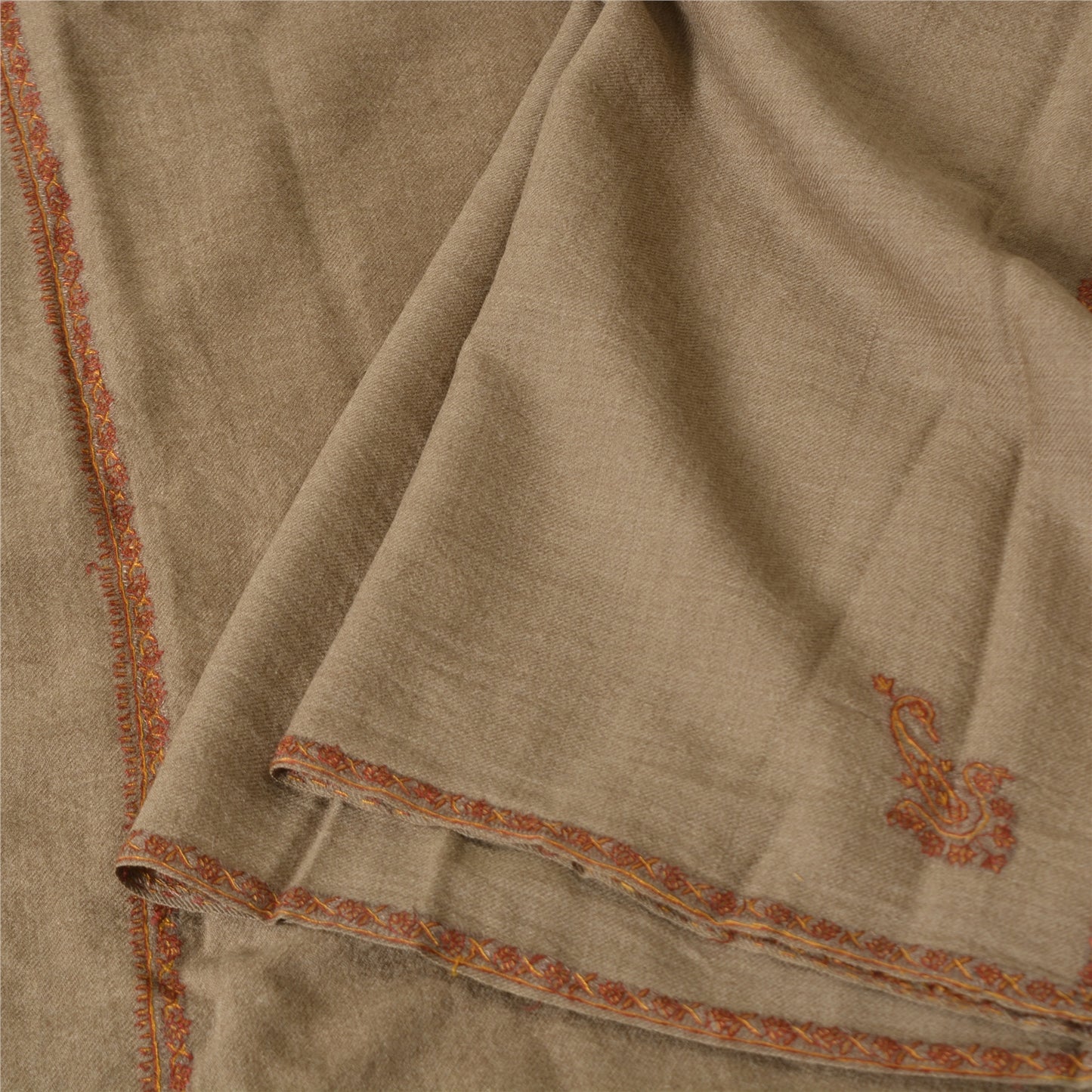 Санскрити Винтаж Коричневый Чистая Шерстяная Шаль Ручной Работы Сюзане Длинный Палантин Шарф