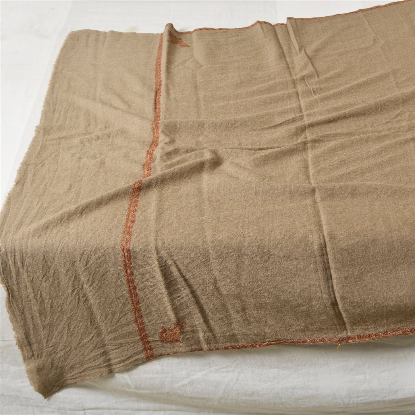 Санскрити Винтаж Коричневый Чистая Шерстяная Шаль Ручной Работы Сюзане Длинный Палантин Шарф