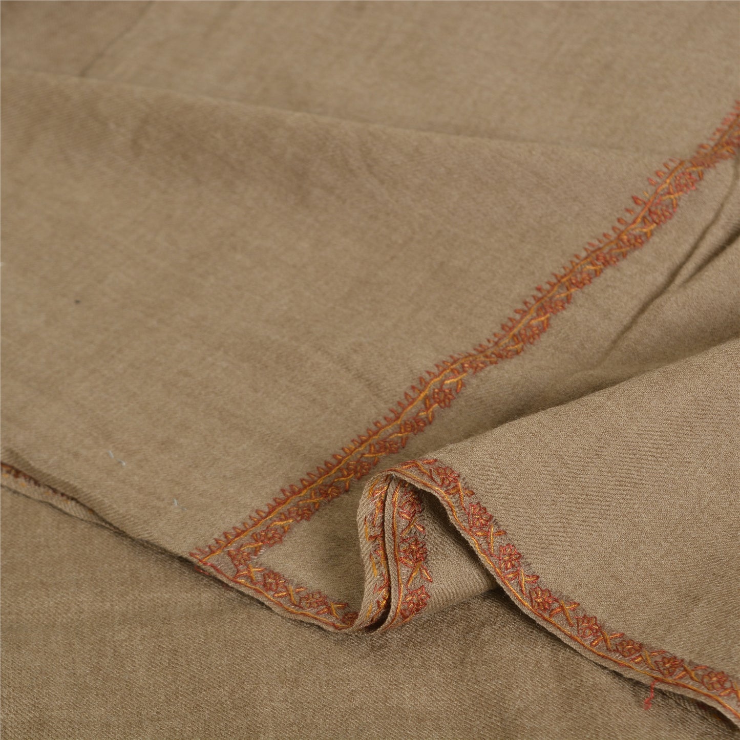 Санскрити Винтаж Коричневый Чистая Шерстяная Шаль Ручной Работы Сюзане Длинный Палантин Шарф