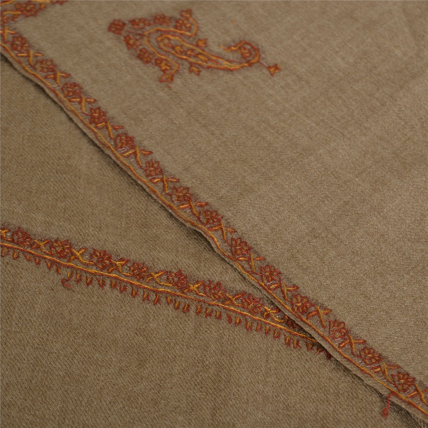 Санскрити Винтаж Коричневый Чистая Шерстяная Шаль Ручной Работы Сюзане Длинный Палантин Шарф