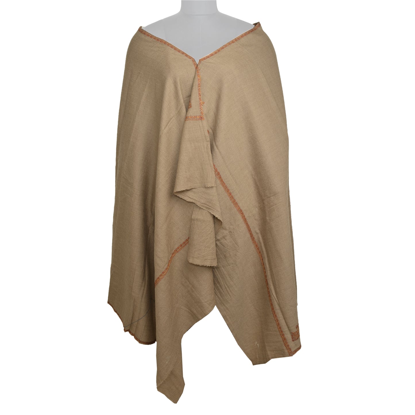 Санскрити Винтаж Коричневый Чистая Шерстяная Шаль Ручной Работы Сюзане Длинный Палантин Шарф