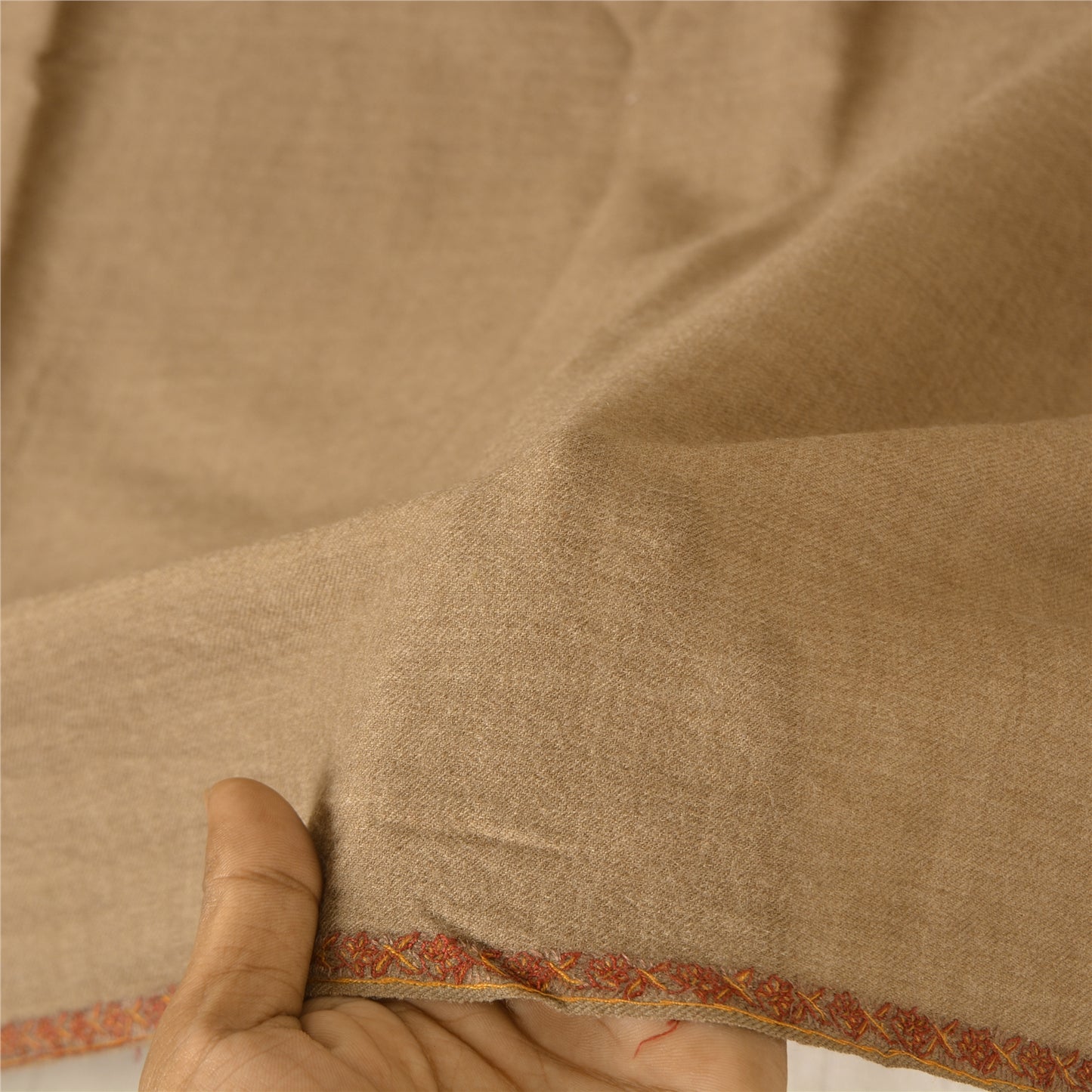 Санскрити Винтаж Коричневый Чистая Шерстяная Шаль Ручной Работы Сюзане Длинный Палантин Шарф