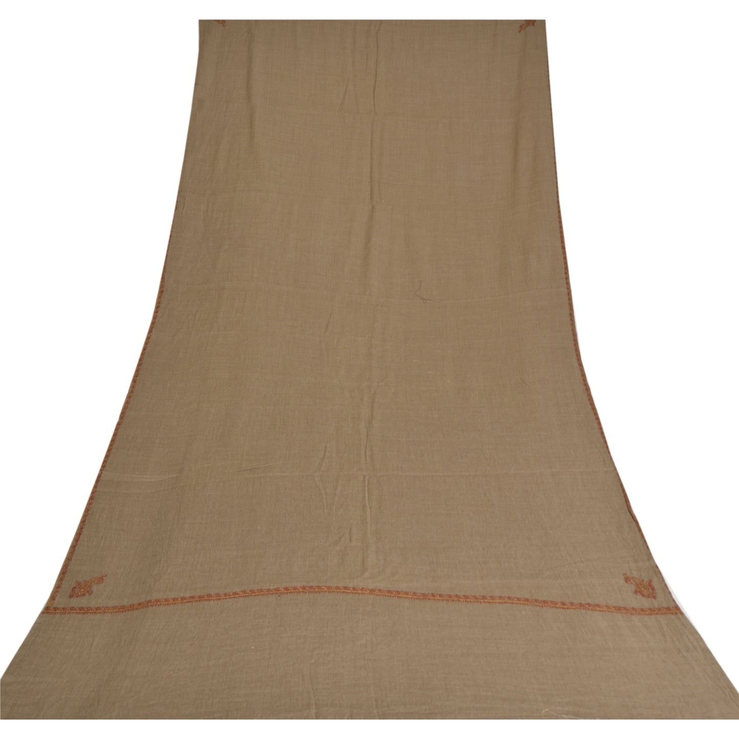 Санскрити Винтаж Коричневый Чистая Шерстяная Шаль Ручной Работы Сюзане Длинный Палантин Шарф