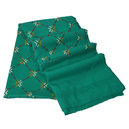 Sanskriti Vintage Green Pure Woolen Shawl Hand Crafted Long Stole Throw Scarf