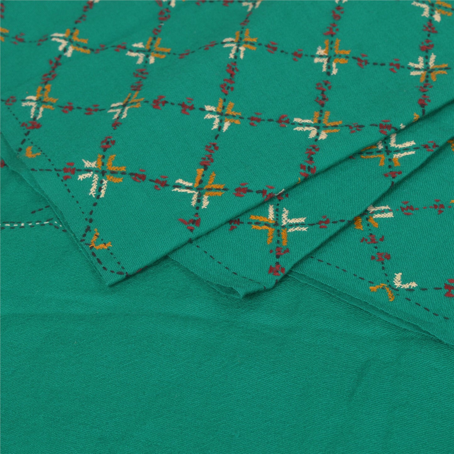 Sanskriti Vintage Green Pure Woolen Shawl Hand Crafted Long Stole Throw Scarf