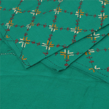 Sanskriti Vintage Green Pure Woolen Shawl Hand Crafted Long Stole Throw Scarf