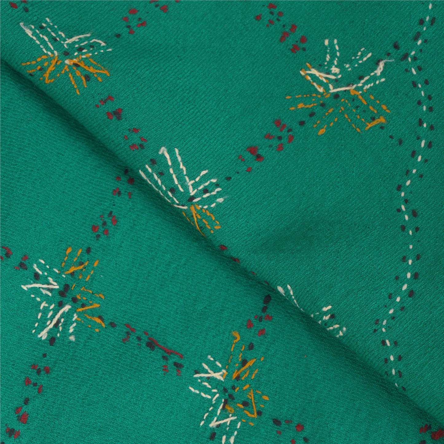 Sanskriti Vintage Green Pure Woolen Shawl Hand Crafted Long Stole Throw Scarf