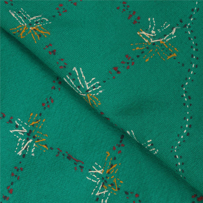 Sanskriti Vintage Green Pure Woolen Shawl Hand Crafted Long Stole Throw Scarf