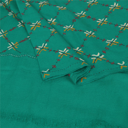 Sanskriti Vintage Green Pure Woolen Shawl Hand Crafted Long Stole Throw Scarf