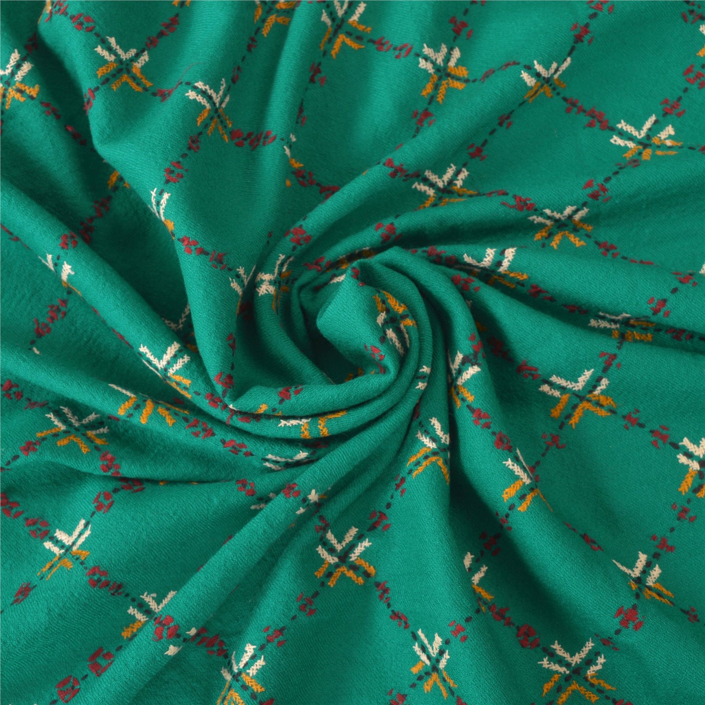 Sanskriti Vintage Green Pure Woolen Shawl Hand Crafted Long Stole Throw Scarf