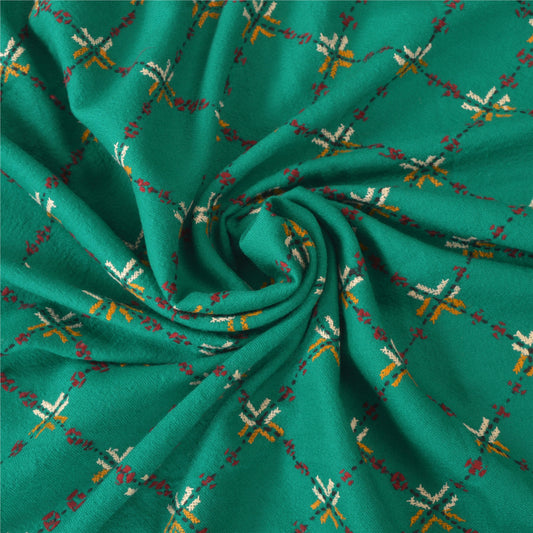Sanskriti Vintage Green Pure Woolen Shawl Hand Crafted Long Stole Throw Scarf