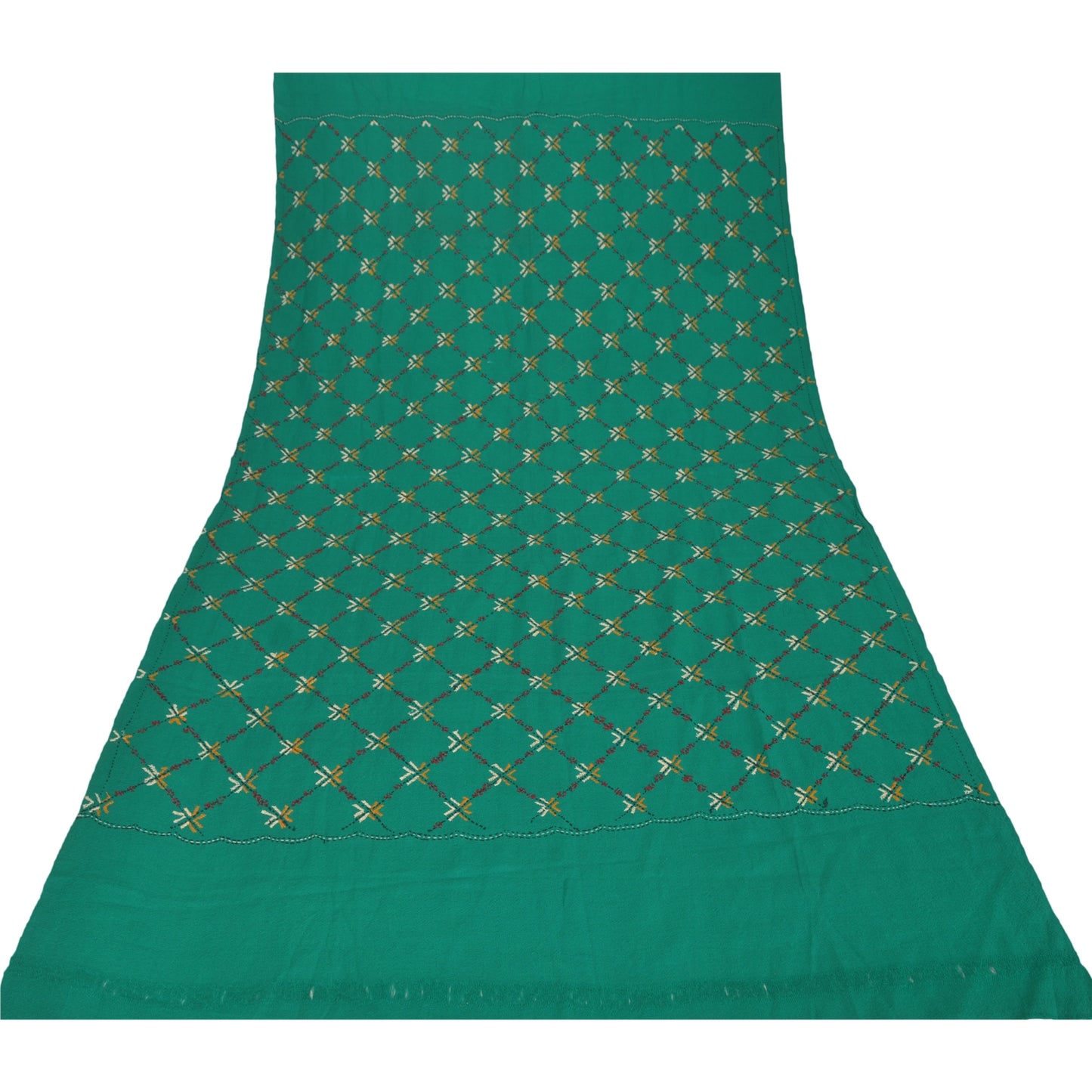 Sanskriti Vintage Green Pure Woolen Shawl Hand Crafted Long Stole Throw Scarf