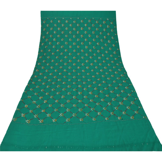 Sanskriti Vintage Green Pure Woolen Shawl Hand Crafted Long Stole Throw Scarf