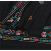 Sanskriti Vintage Long Stole Pure Wool Black Hand Embroidered Kullu Shawl