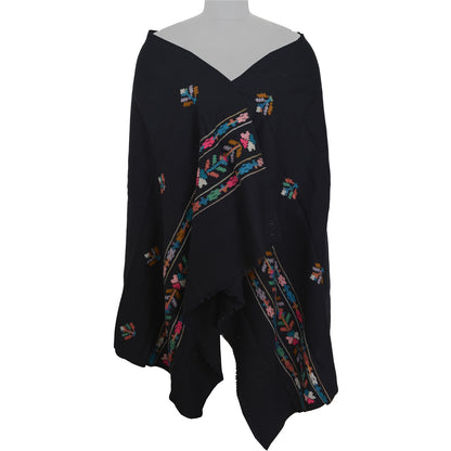 Sanskriti Vintage Long Stole Pure Wool Black Hand Embroidered Kullu Shawl