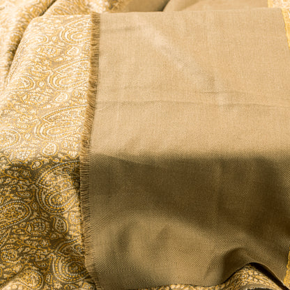 Sanskriti Vintage Cream Pure Woolen Shawl Woven Jamawar Long Throw Long Stole