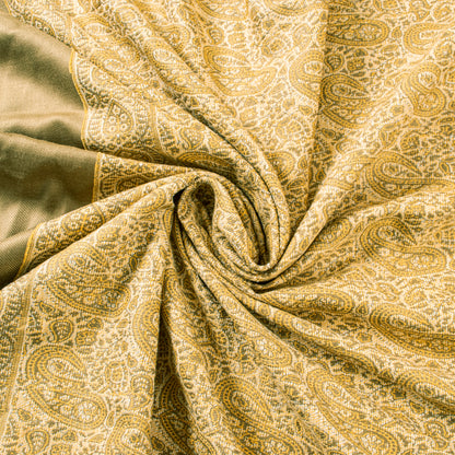 Sanskriti Vintage Cream Pure Woolen Shawl Woven Jamawar Long Throw Long Stole