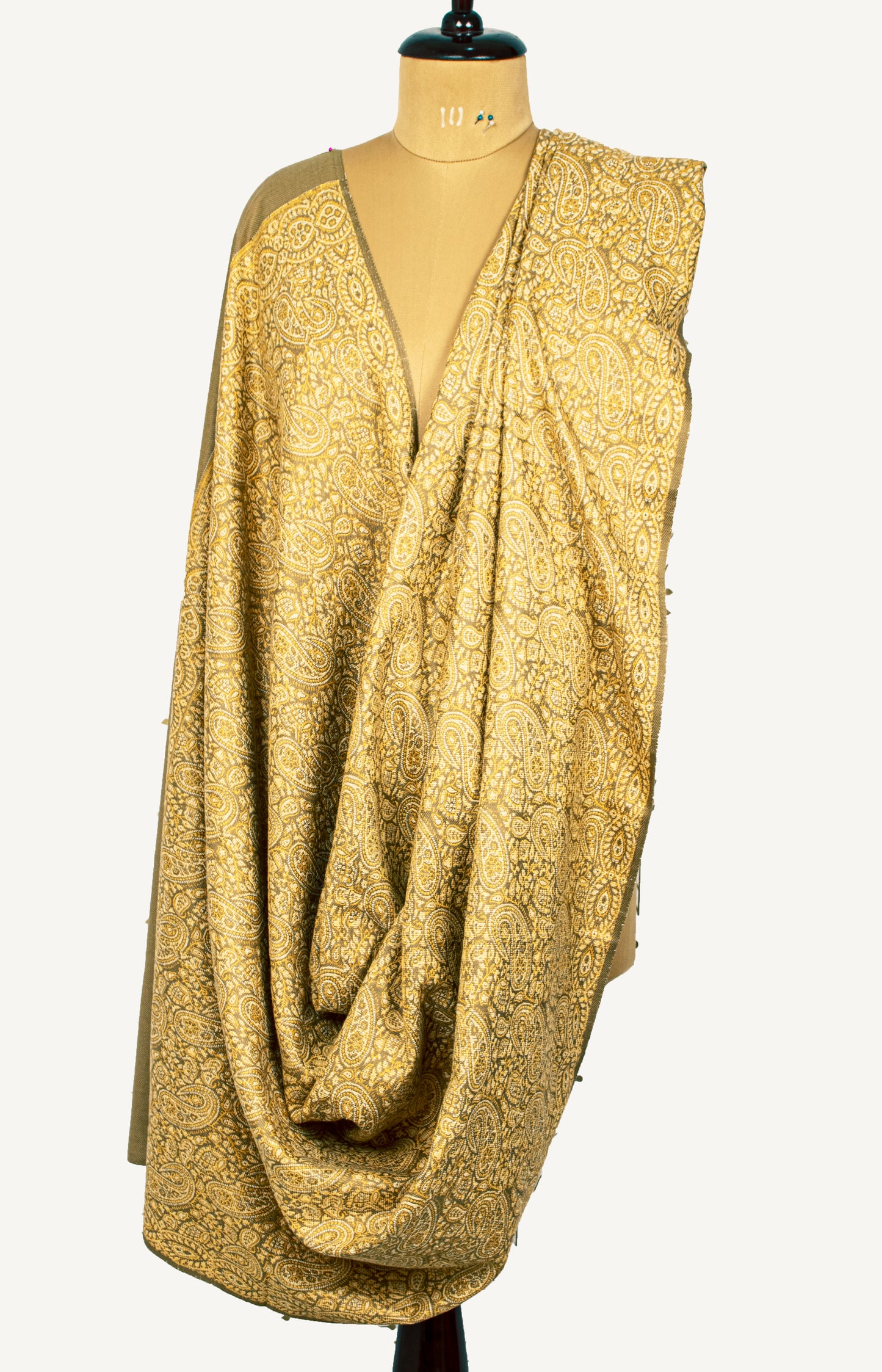 Sanskriti Vintage Cream Pure Woolen Shawl Woven Jamawar Long Throw Long Stole