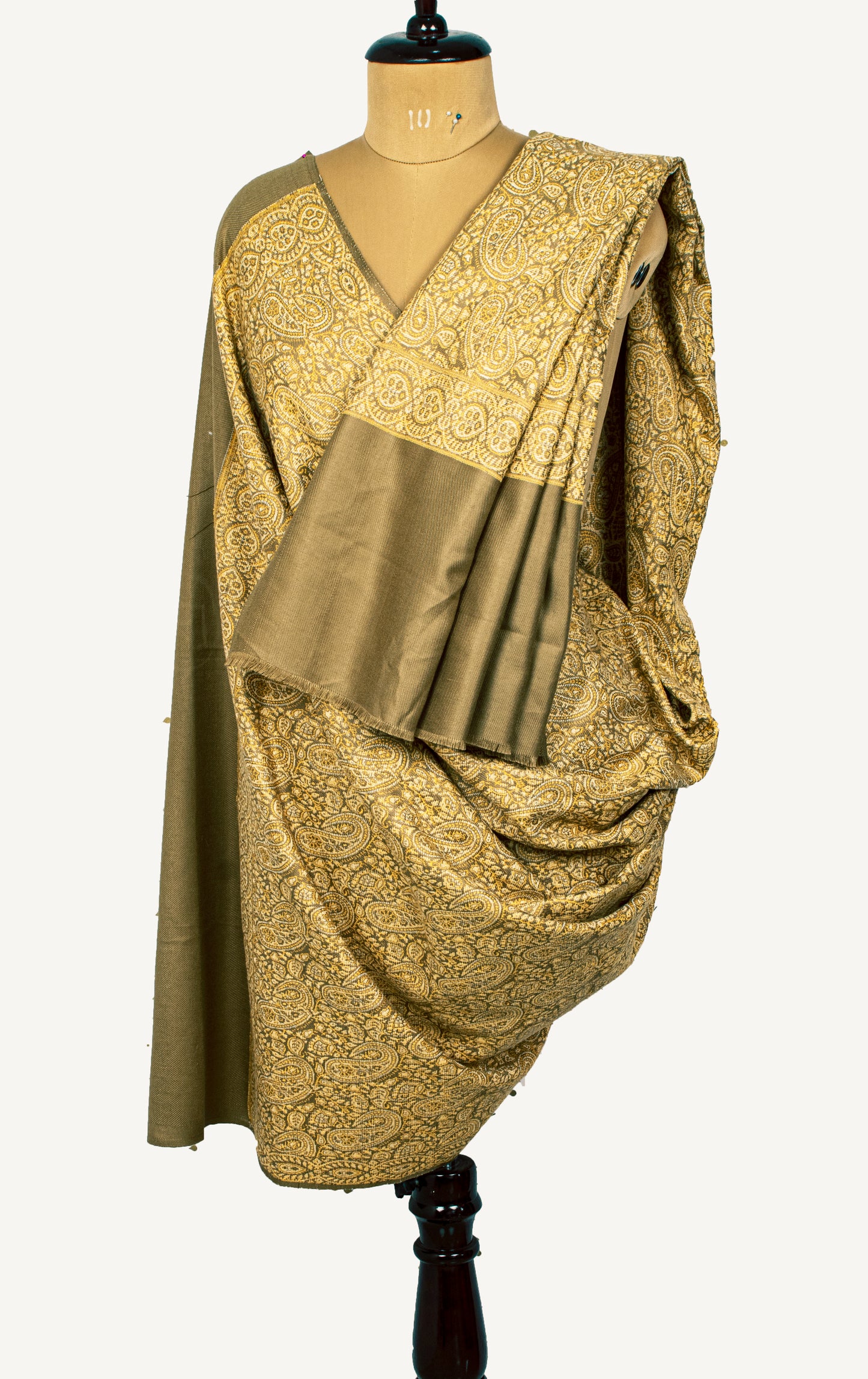 Sanskriti Vintage Cream Pure Woolen Shawl Woven Jamawar Long Throw Long Stole