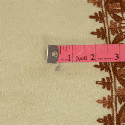 Sanskriti Vintage Ivory Pure Wool Shawl Handmade Ari Long Throw Floral Stole