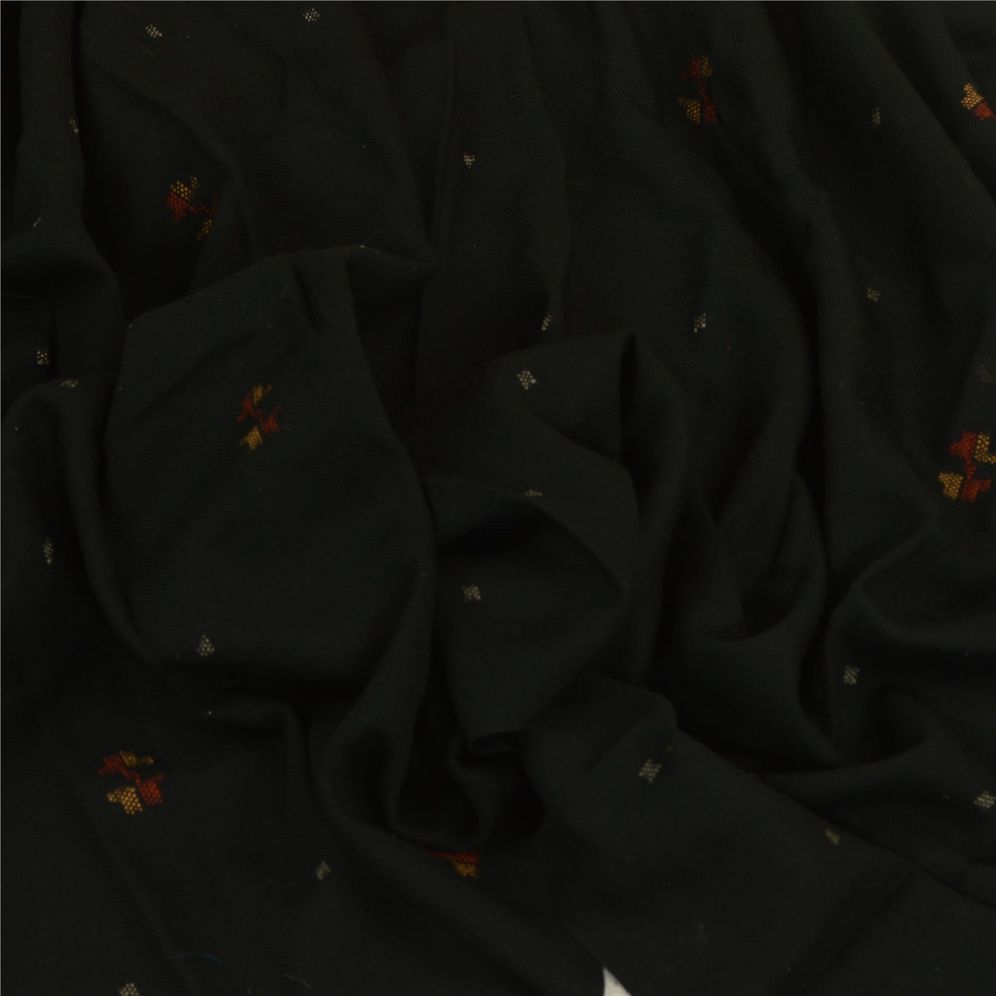 Sanskriti Vintage Black Pure Woollen Shawl Handmade Kantha Long Throw Stole