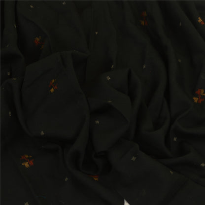 Sanskriti Vintage Black Pure Woollen Shawl Handmade Kantha Long Throw Stole