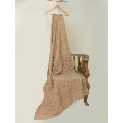 Sanskriti Vintage Brown Pure Woollen Shawl Handmade Suzani Long Throw Stole